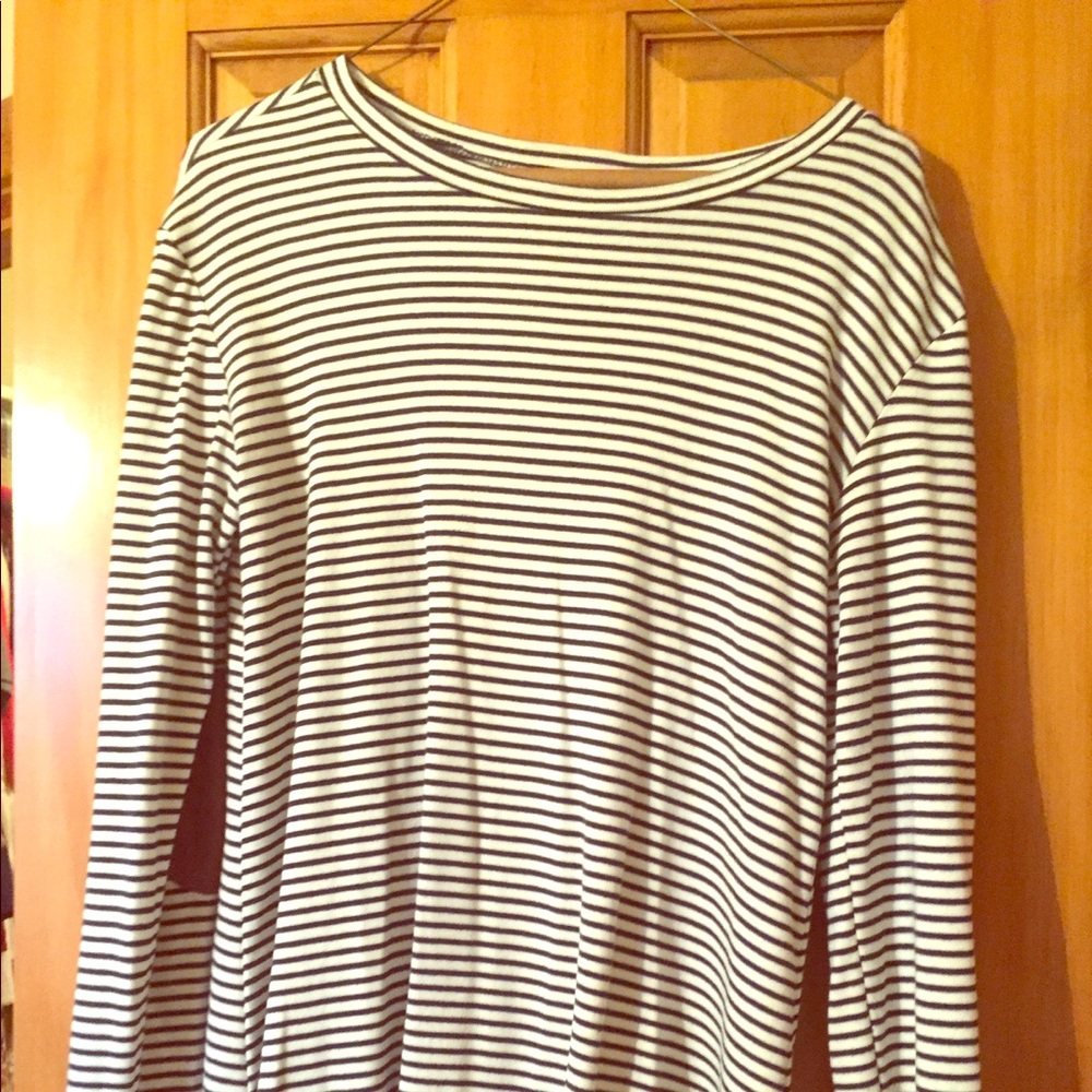 Off White and Navy Striped Long Sleeve Sweater